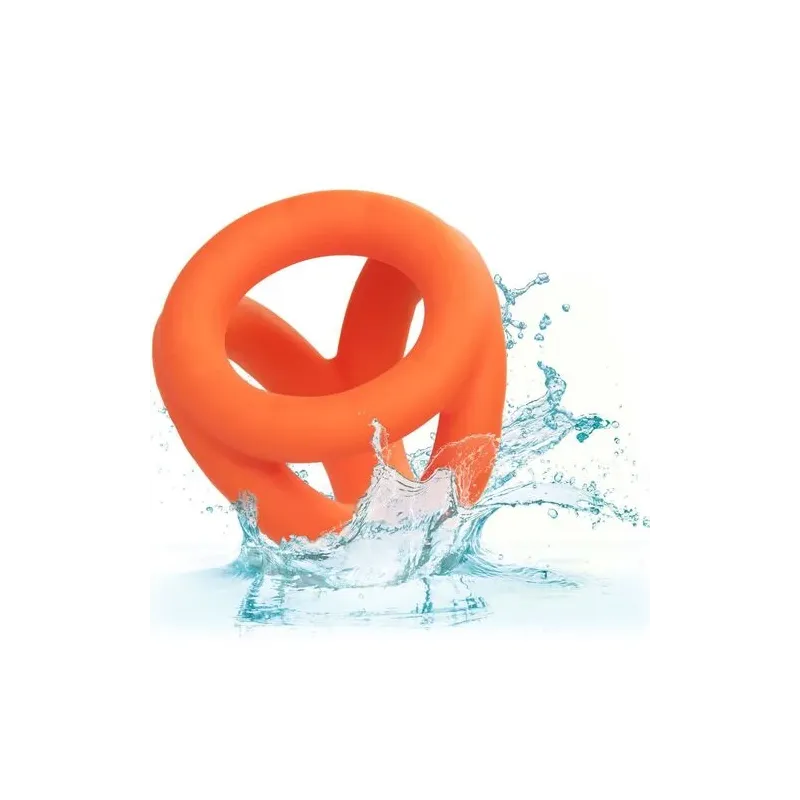 Accessoire érotique triple anneau orange en silicone liquide pour pénis et scrotum CalExotics