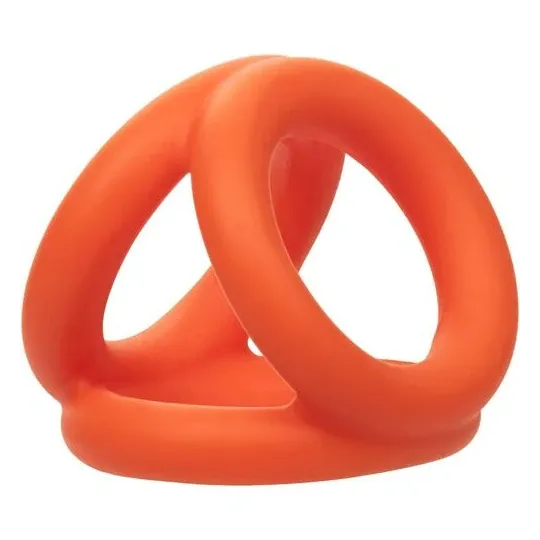 Accessoire érotique triple anneau orange en silicone liquide pour pénis et scrotum CalExotics