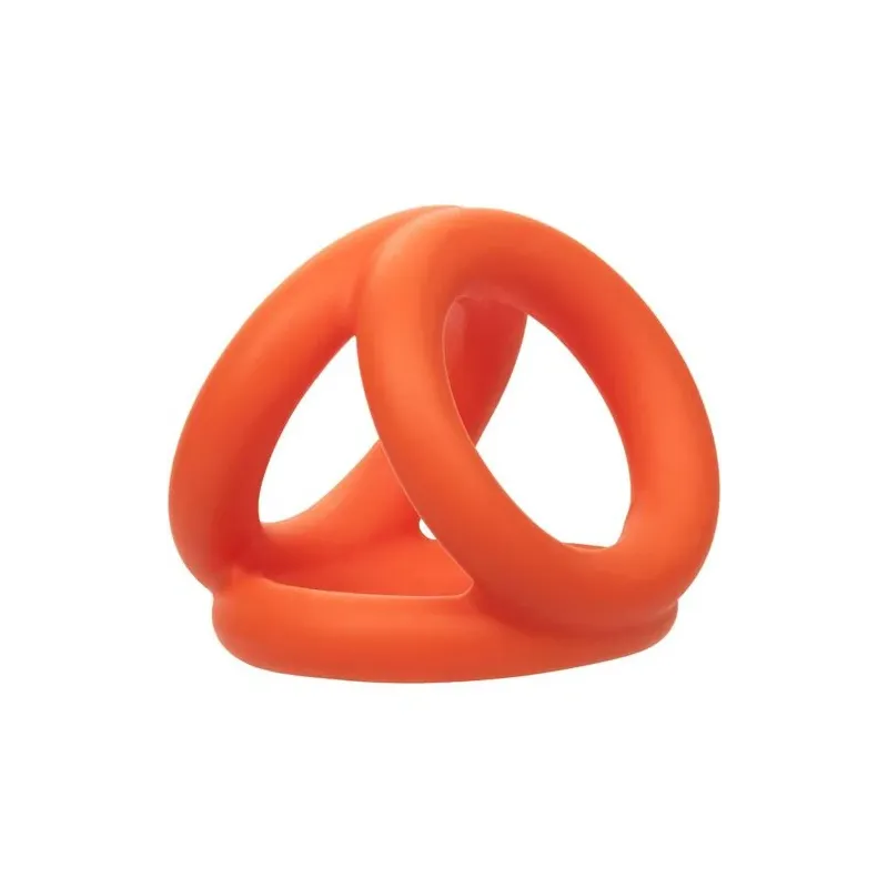 Accessoire érotique triple anneau orange en silicone liquide pour pénis et scrotum CalExotics