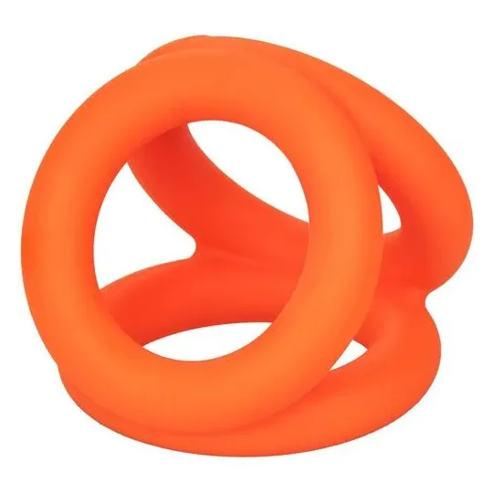 Accessoire érotique triple anneau orange en silicone liquide pour pénis et scrotum CalExotics