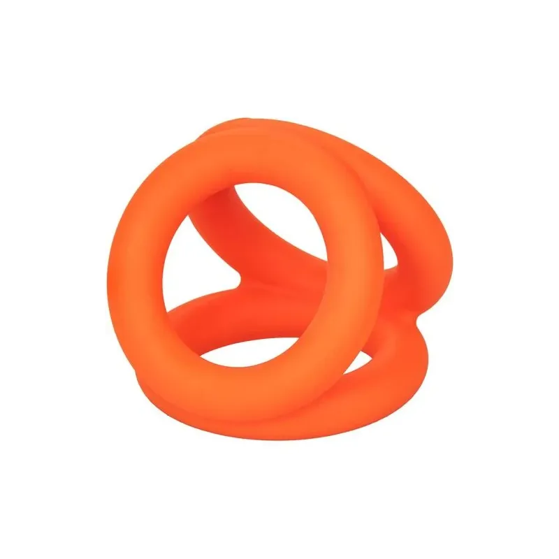 Accessoire érotique triple anneau orange en silicone liquide pour pénis et scrotum CalExotics