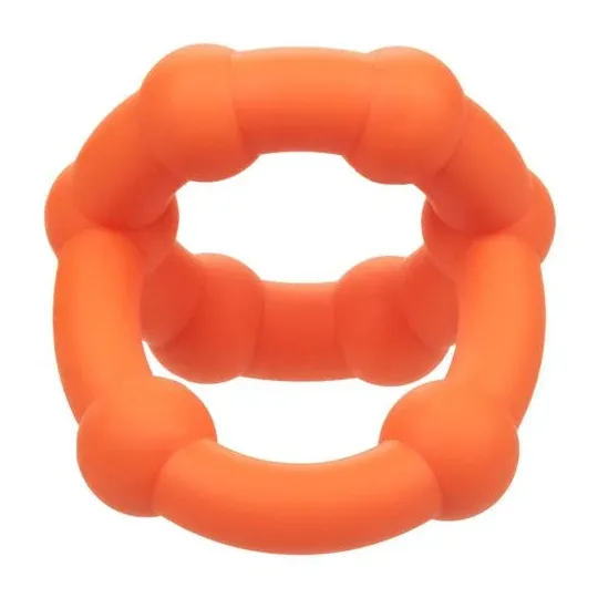 Orange CalExotics Alpha All Star penis ring, double ring with pleasure beads, liquid silicone.