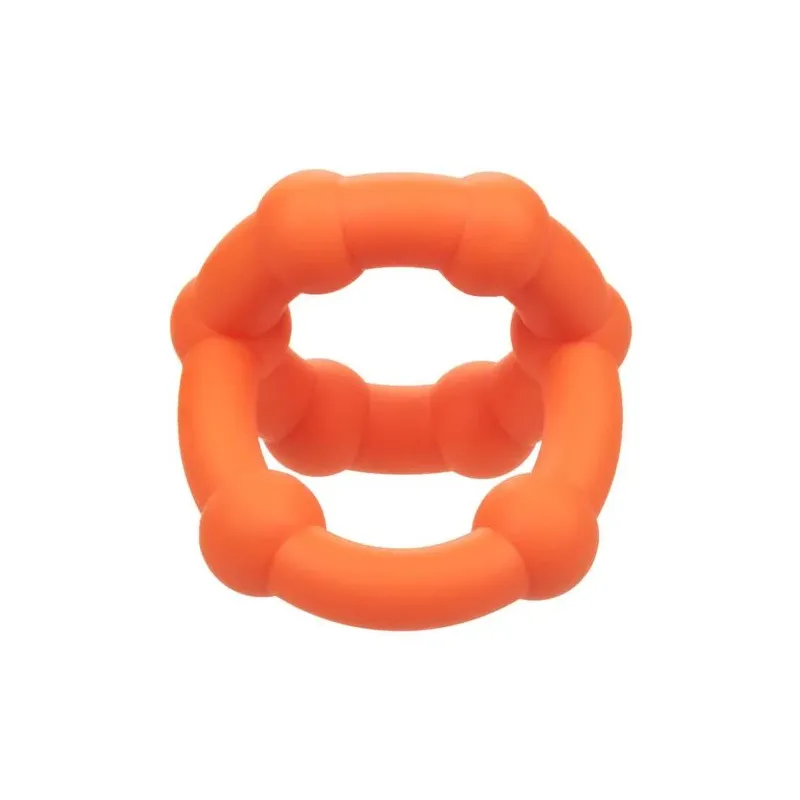 Anello penieno arancione CalExotics Alpha All Star in silicone liquido doppio anello con perle.