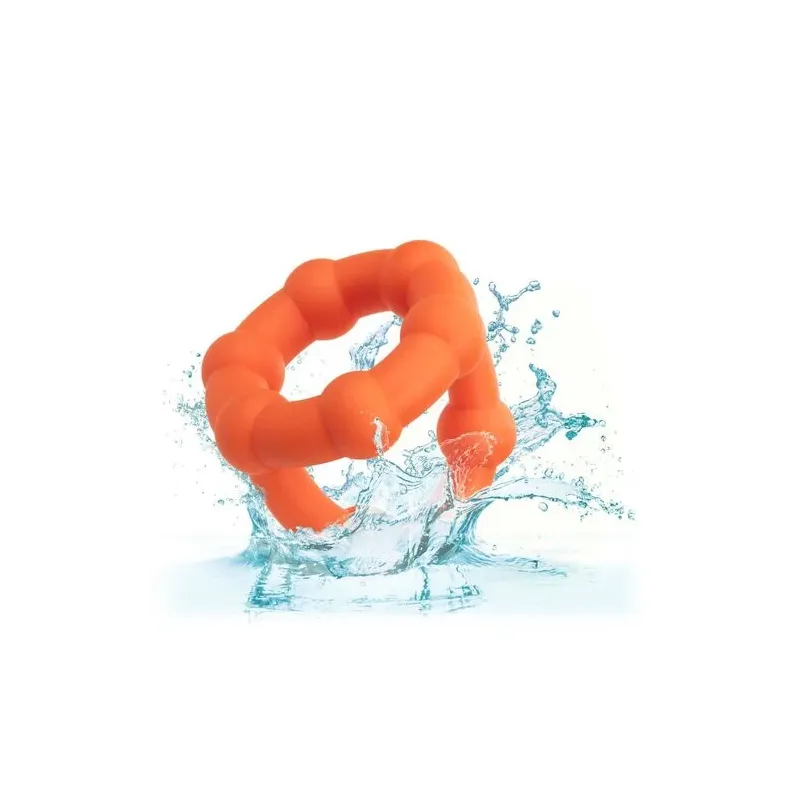 Anneau pénien orange CalExotics Alpha All Star en silicone liquide double anneau avec perles de plaisir.
