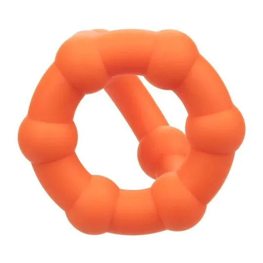 Orange CalExotics Alpha All Star penis ring, double ring with pleasure beads, liquid silicone.