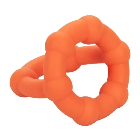 Orange CalExotics Alpha All Star penis ring, double ring with pleasure beads, liquid silicone.