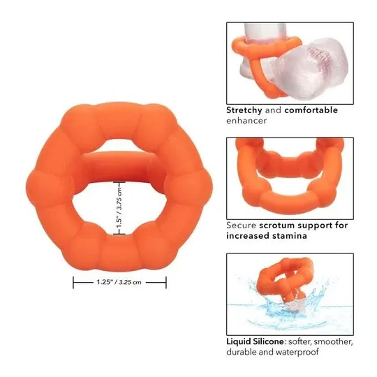 Orange CalExotics Alpha All Star penis ring, double ring with pleasure beads, liquid silicone.