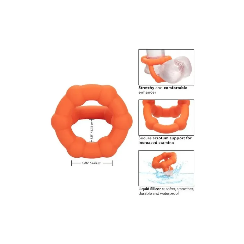 Anillo peneano naranja CalExotics Alpha All Star de silicona líquida doble anillo con perlas.