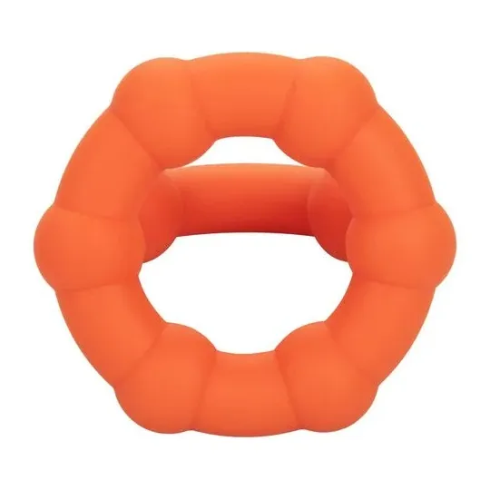 Anello penieno arancione CalExotics Alpha All Star in silicone liquido doppio anello con perle.