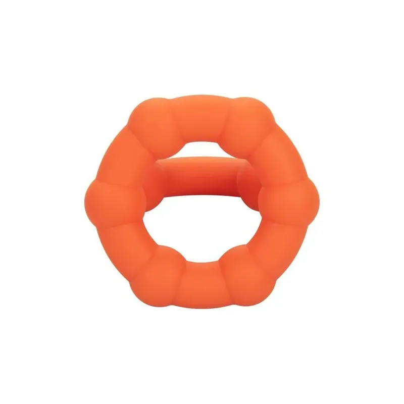 Anneau pénien orange CalExotics Alpha All Star en silicone liquide double anneau avec perles de plaisir.