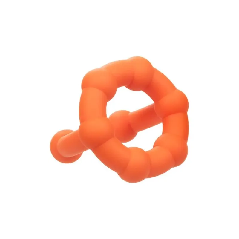 Oranger CalExotics Alpha All Star Penisring aus flüssigem Silikon mit Doppelring und Perlen.