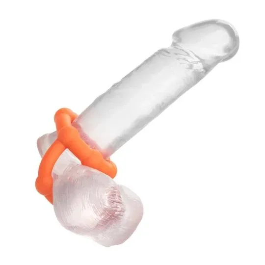Anneau pénien orange CalExotics Alpha All Star en silicone liquide double anneau avec perles de plaisir.