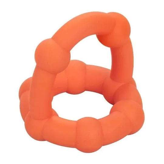 Orange CalExotics Alpha All Star penis ring, double ring with pleasure beads, liquid silicone.