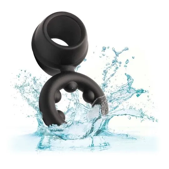 Bague double anneau CALEXOTICS Alpha Dual Magnum noire en silicone liquide extensible vue principale