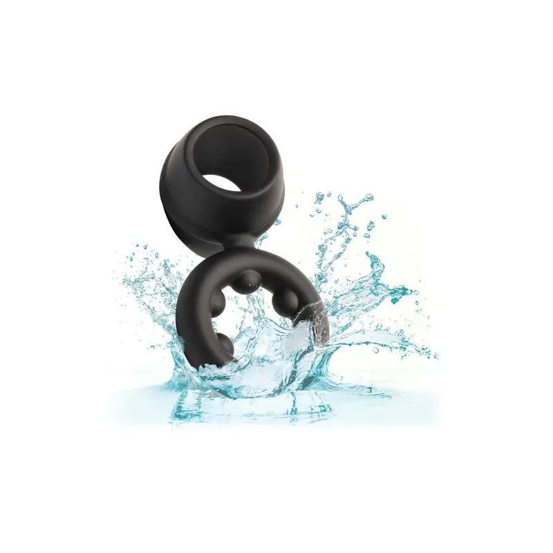 Bague double anneau CALEXOTICS Alpha Dual Magnum noire en silicone liquide extensible vue principale