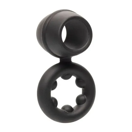 Bague double anneau CALEXOTICS Alpha Dual Magnum noire en silicone liquide extensible vue principale