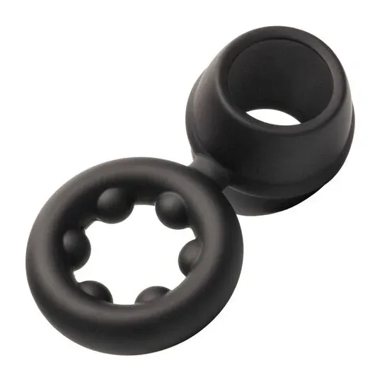Bague double anneau CALEXOTICS Alpha Dual Magnum noire en silicone liquide extensible vue principale