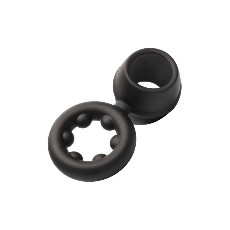 Bague double anneau CALEXOTICS Alpha Dual Magnum noire en silicone liquide extensible vue principale