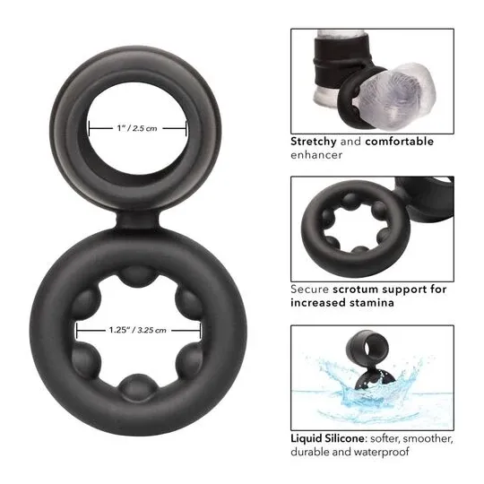 Bague double anneau CALEXOTICS Alpha Dual Magnum noire en silicone liquide extensible vue principale