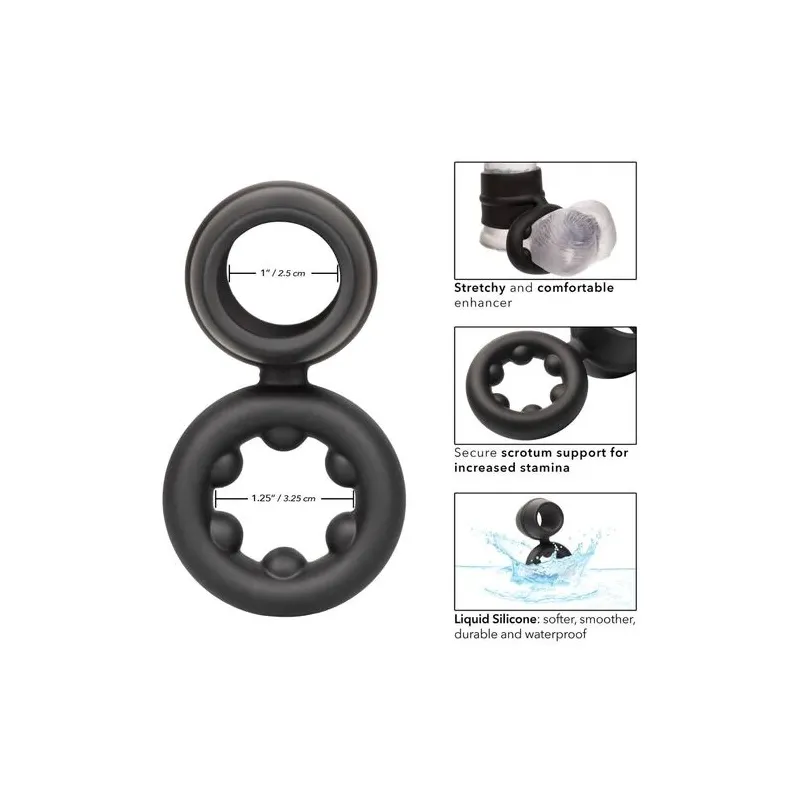 Bague double anneau CALEXOTICS Alpha Dual Magnum noire en silicone liquide extensible vue principale