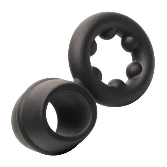 Bague double anneau CALEXOTICS Alpha Dual Magnum noire en silicone liquide extensible vue principale