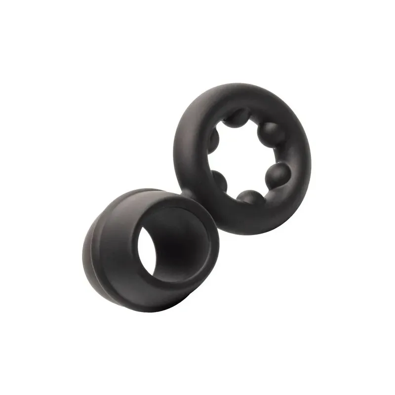 Bague double anneau CALEXOTICS Alpha Dual Magnum noire en silicone liquide extensible vue principale