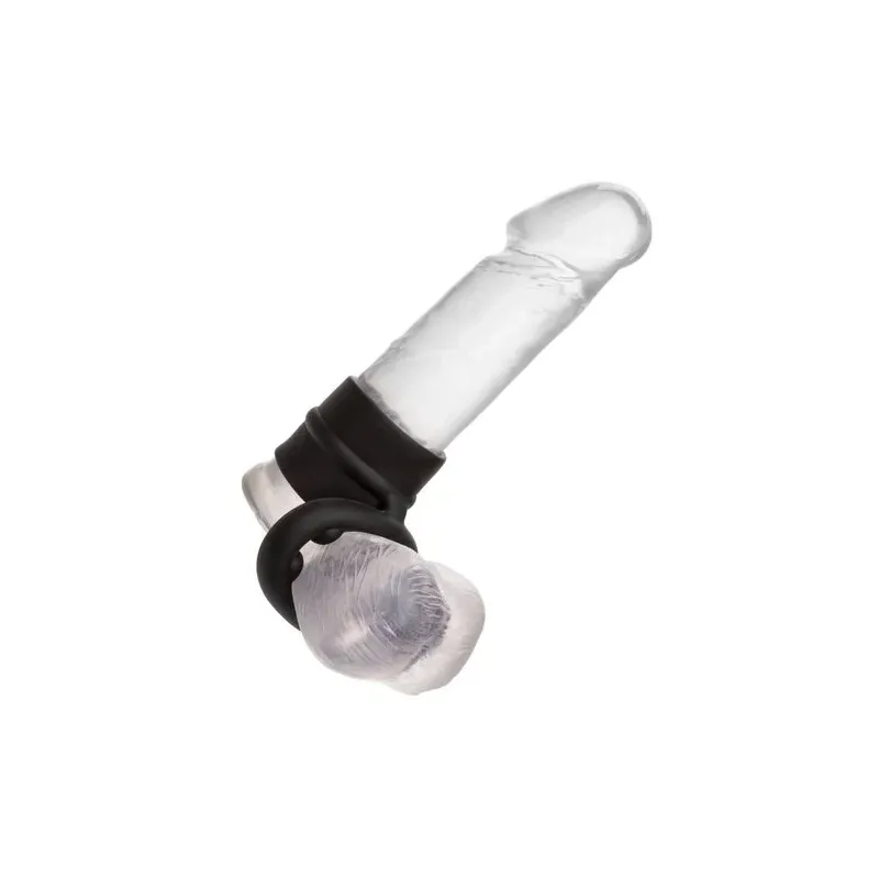 Bague double anneau CALEXOTICS Alpha Dual Magnum noire en silicone liquide extensible vue principale