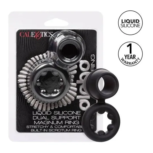 Bague double anneau CALEXOTICS Alpha Dual Magnum noire en silicone liquide extensible vue principale