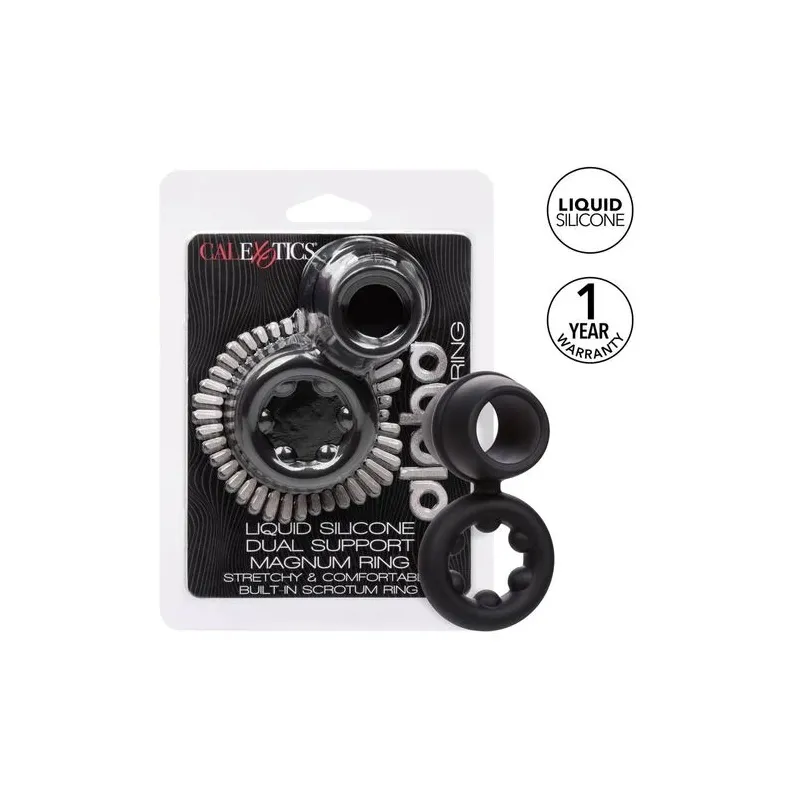 Bague double anneau CALEXOTICS Alpha Dual Magnum noire en silicone liquide extensible vue principale