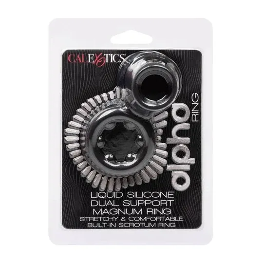 Bague double anneau CALEXOTICS Alpha Dual Magnum noire en silicone liquide extensible vue principale