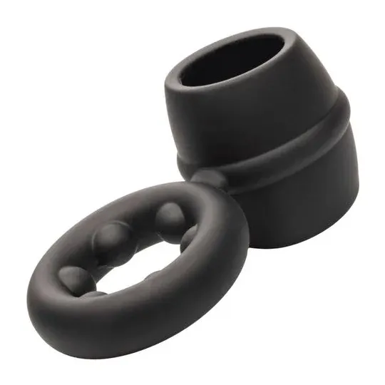 Bague double anneau CALEXOTICS Alpha Dual Magnum noire en silicone liquide extensible vue principale