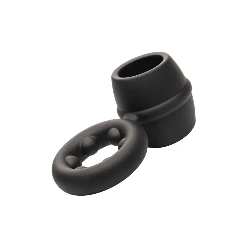 Bague double anneau CALEXOTICS Alpha Dual Magnum noire en silicone liquide extensible vue principale