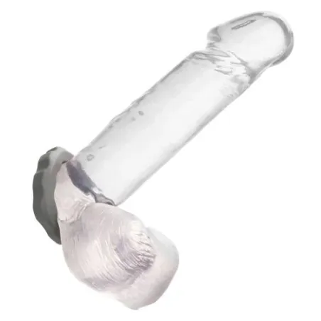 Anillo para pene gris CalExotics de silicona líquida con perlas integradas." }, { "fr": "Bague Alpha Erect CalExotics grise en s