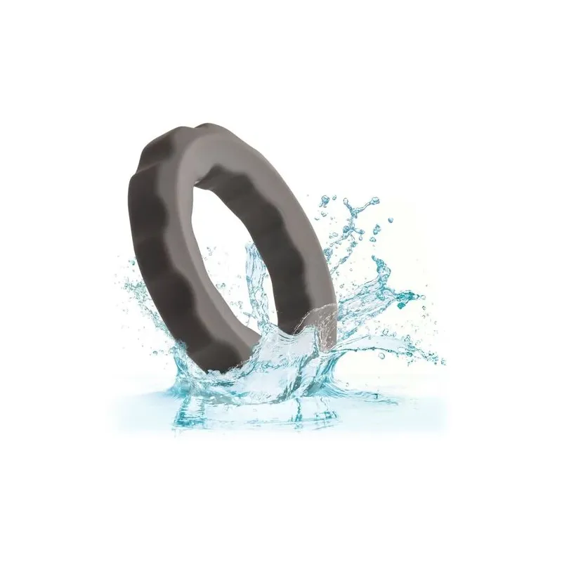 Anello penieno grigio CalExotics in silicone liquido con perle integrate.