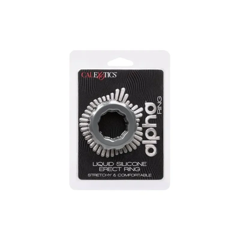 CalExotics gray liquid silicone cock ring with integrated pearls.