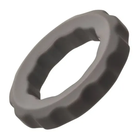 CalExotics gray liquid silicone cock ring with integrated pearls.