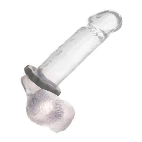 Anello penieno grigio CalExotics in silicone liquido con perle integrate.