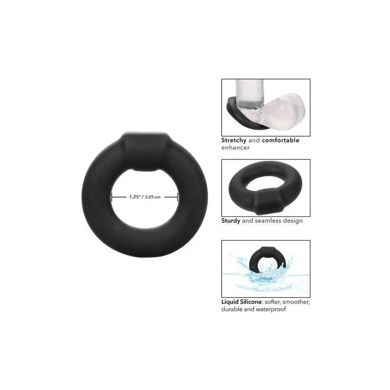 Anneau pénien CalExotics noir en silicone liquide extensible, vue principale