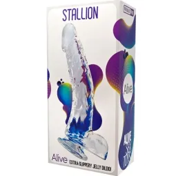 Gode réaliste transparent ALIVE 22 cm, base ventouse, pénis détalon translucide pour pénétration