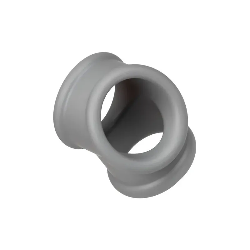 Anillo de erección Alpha Precision CalExotics gris, silicona líquida, doble anillo para pene y escroto, vista general" } }, { "i