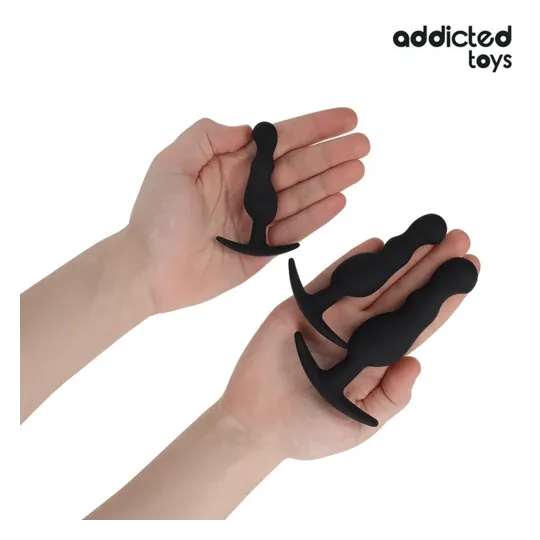 Set de 3 plugs anales progresivos de silicona médica Addicted Toys - tallas S M L - juguete anal seguro