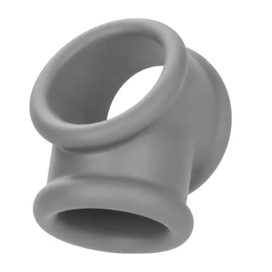 Anello per erezione Alpha Precision CalExotics grigio, silicone liquido, doppio anello per pene e scroto, vista d'insieme