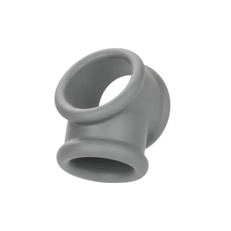 Anillo de erección Alpha Precision CalExotics gris, silicona líquida, doble anillo para pene y escroto, vista general" } }, { "i