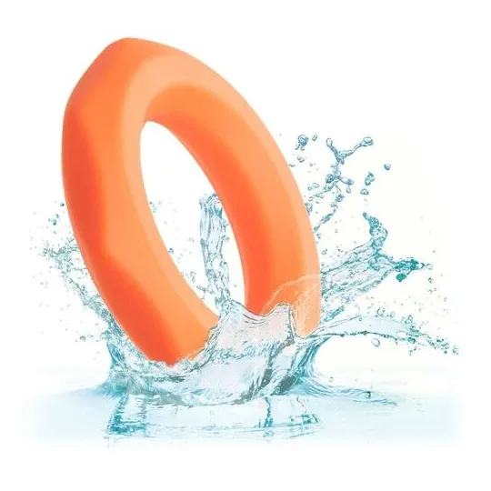 Anneau pénien CalExotics Alpha Sexagon en silicone orange, design hexagonal extensible, pour endurance et plaisir.