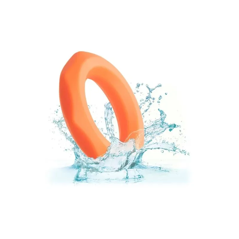 Anneau pénien CalExotics Alpha Sexagon en silicone orange, design hexagonal extensible, pour endurance et plaisir.