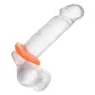 Anneau pénien CalExotics Alpha Sexagon en silicone orange, design hexagonal extensible, pour endurance et plaisir.