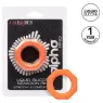 Anneau pénien CalExotics Alpha Sexagon en silicone orange, design hexagonal extensible, pour endurance et plaisir.
