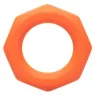 Anneau pénien CalExotics Alpha Sexagon en silicone orange, design hexagonal extensible, pour endurance et plaisir.