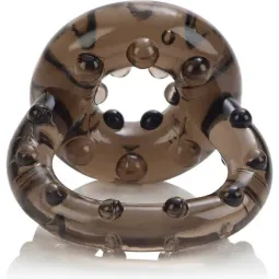Bague améliorateur double anneau Calexotics en TPR pour érection prolongée et éjaculation retardée, accessoire intime discret.