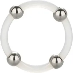 Bague en silicone perlée acier L Calexotics : anneau pénien noir avec perles d'acier inoxydable pour stimulation
